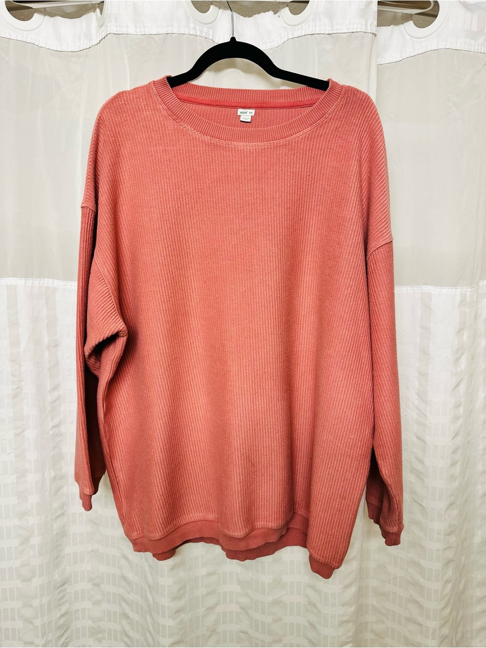 Aerie Coral Pink Ribbed Oversized Crewneck Sweater Top M L